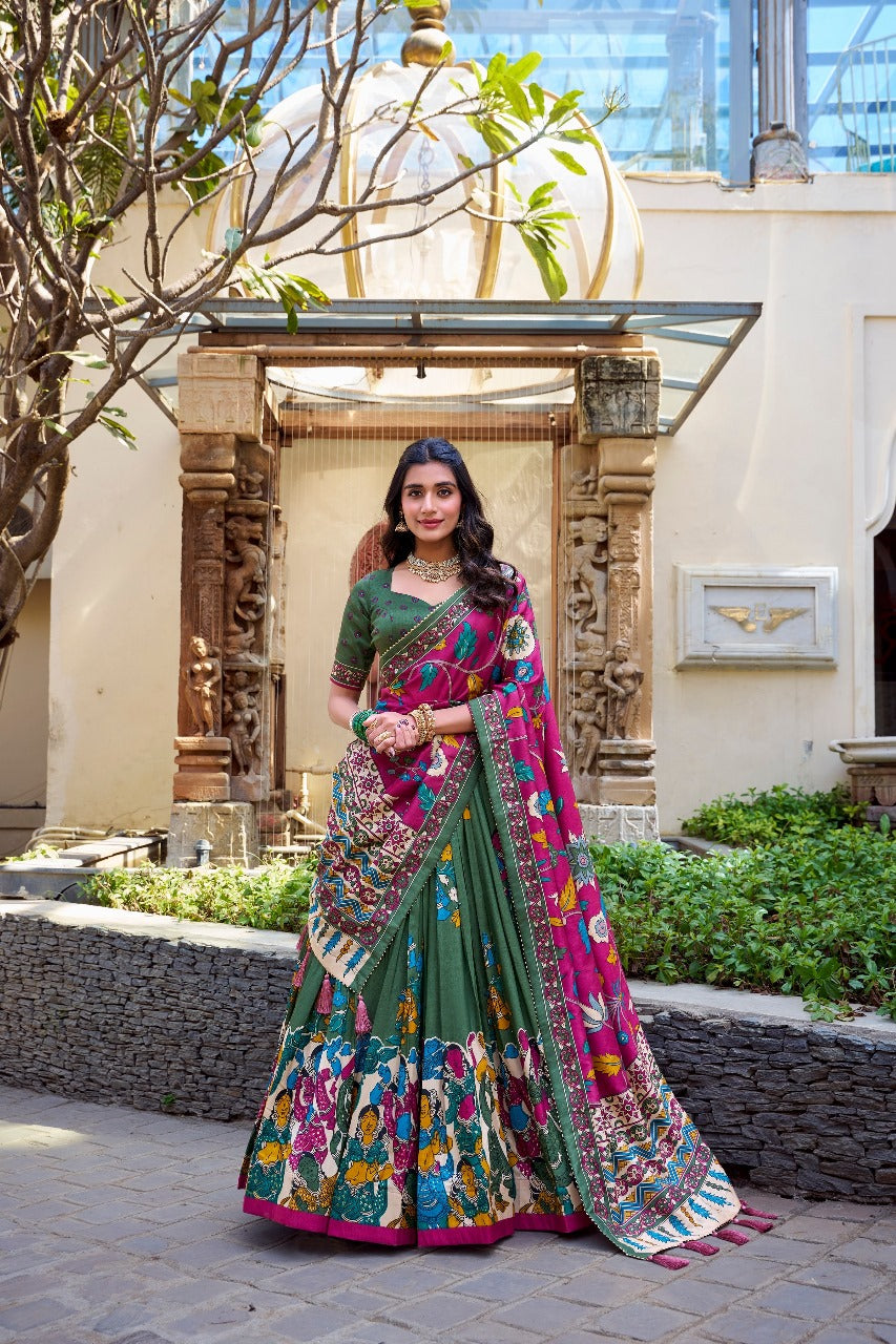 Green & Magenta Kalamkari Chaniya Choli by MG Trendz