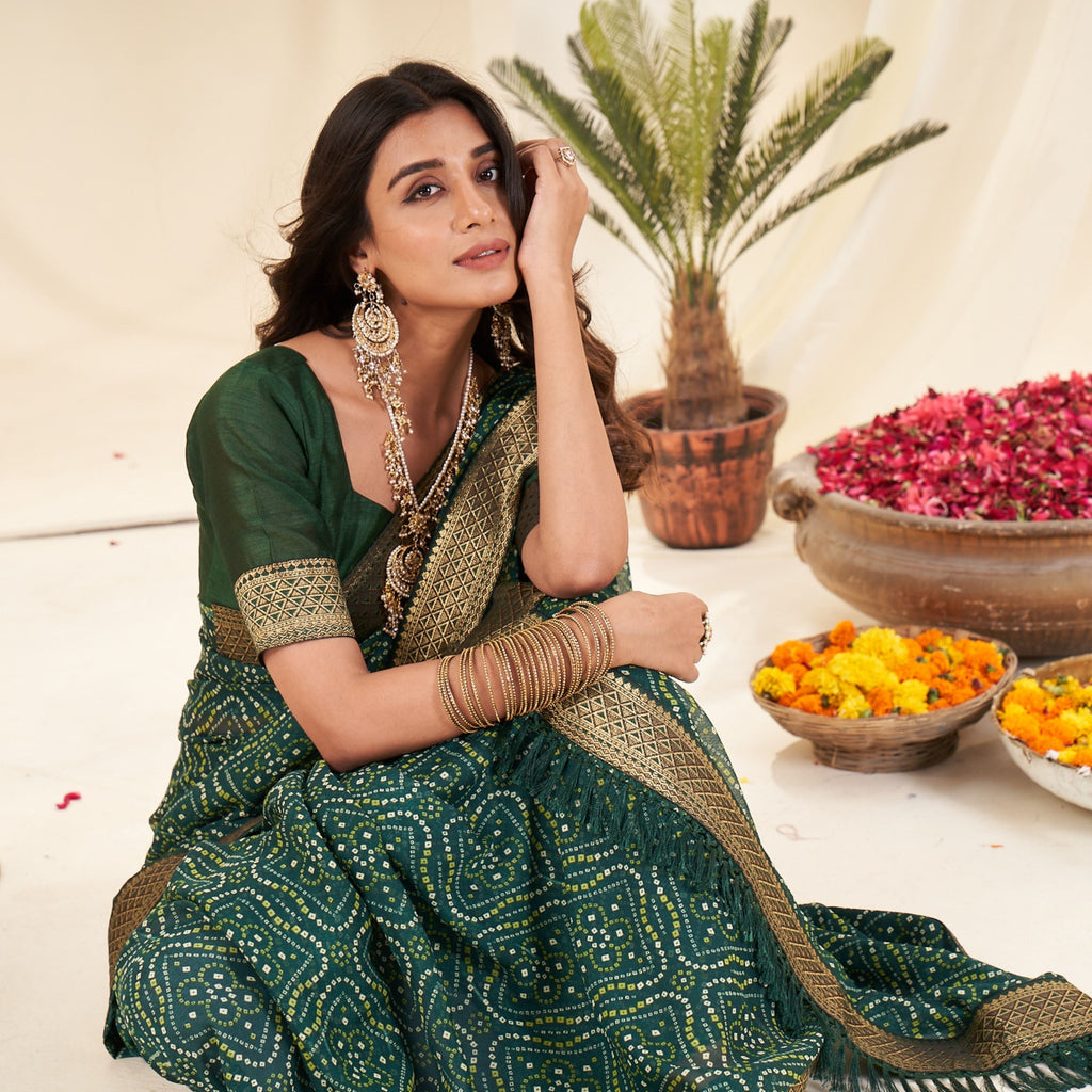 Green Bandhani Sarees