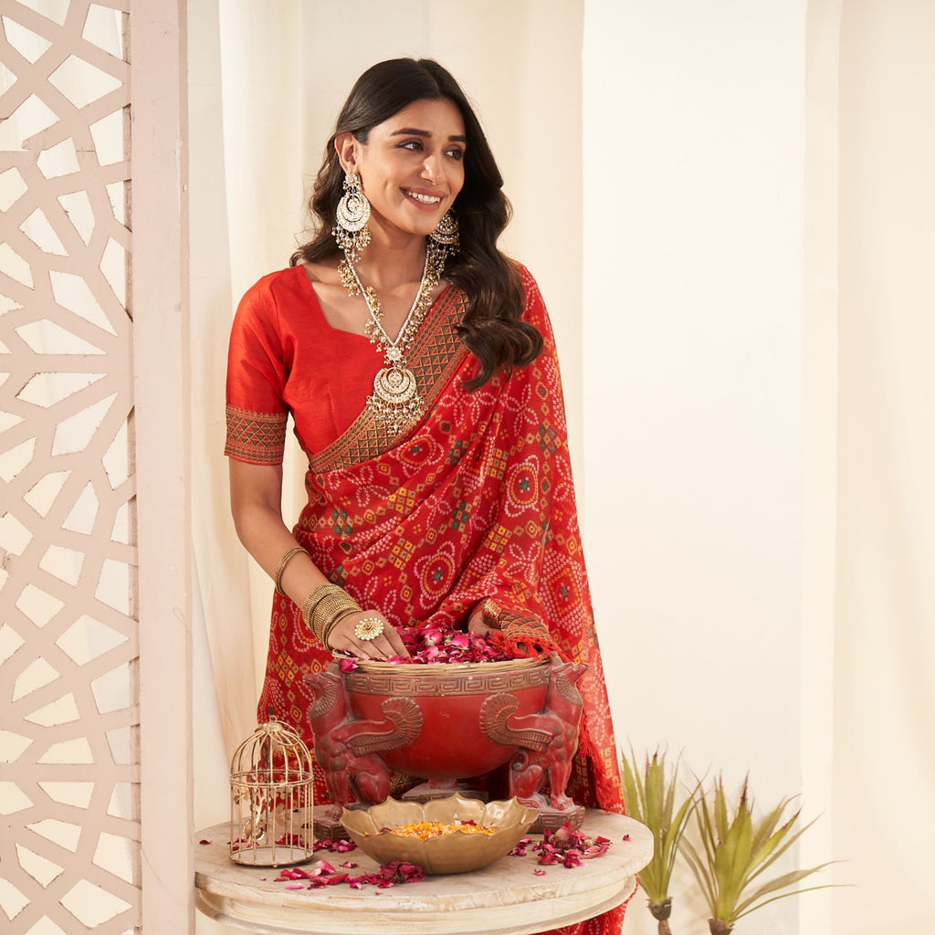 Red Bandhani Sarees