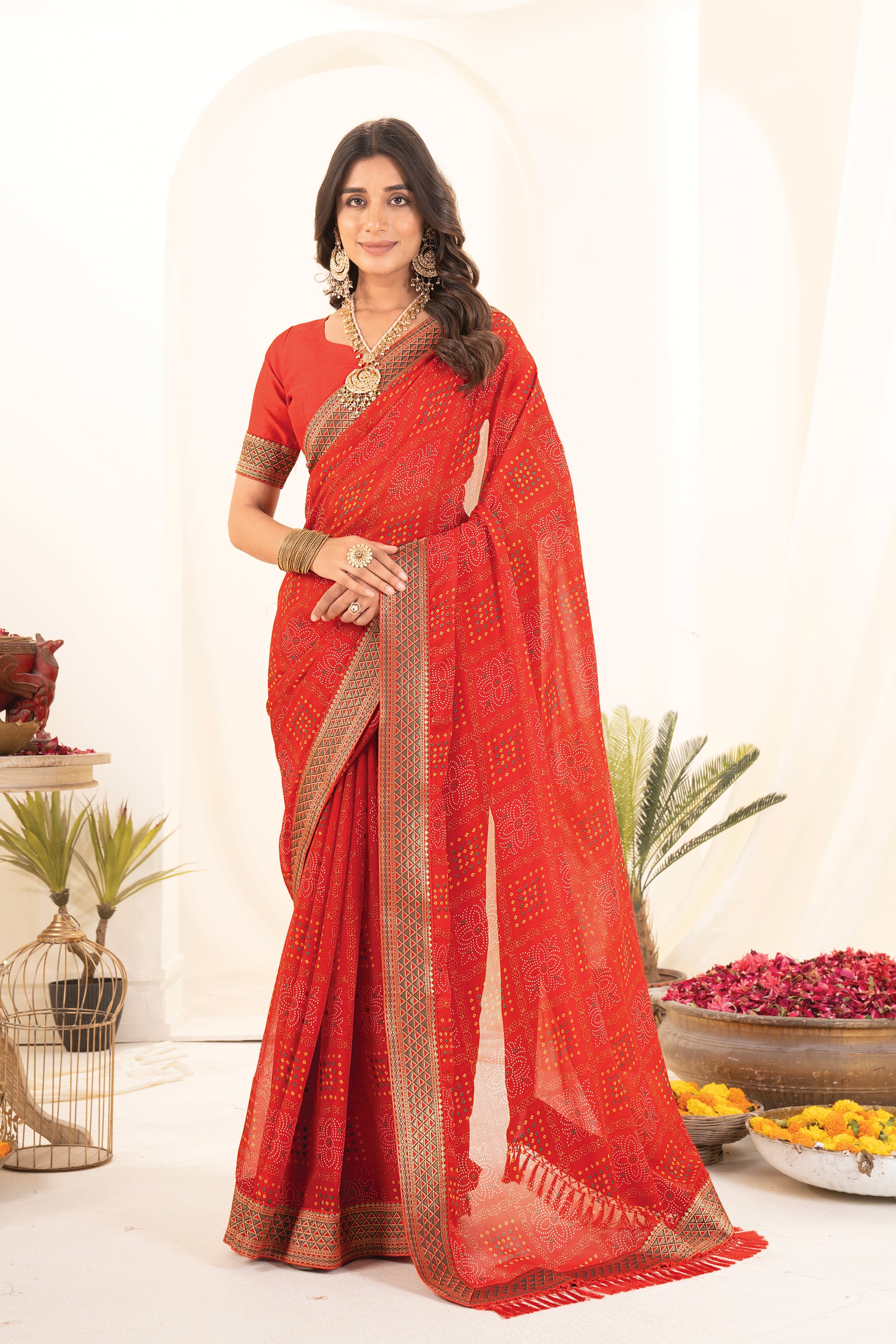 Red Bandhej Saree in Premium Georgette Fabric