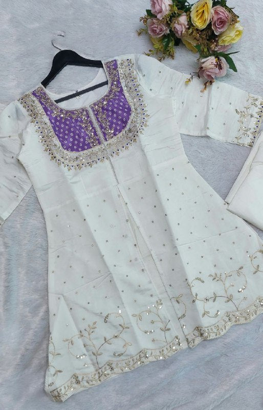 Embroidered Blue White Two-Piece Palazzo Sharara Suit