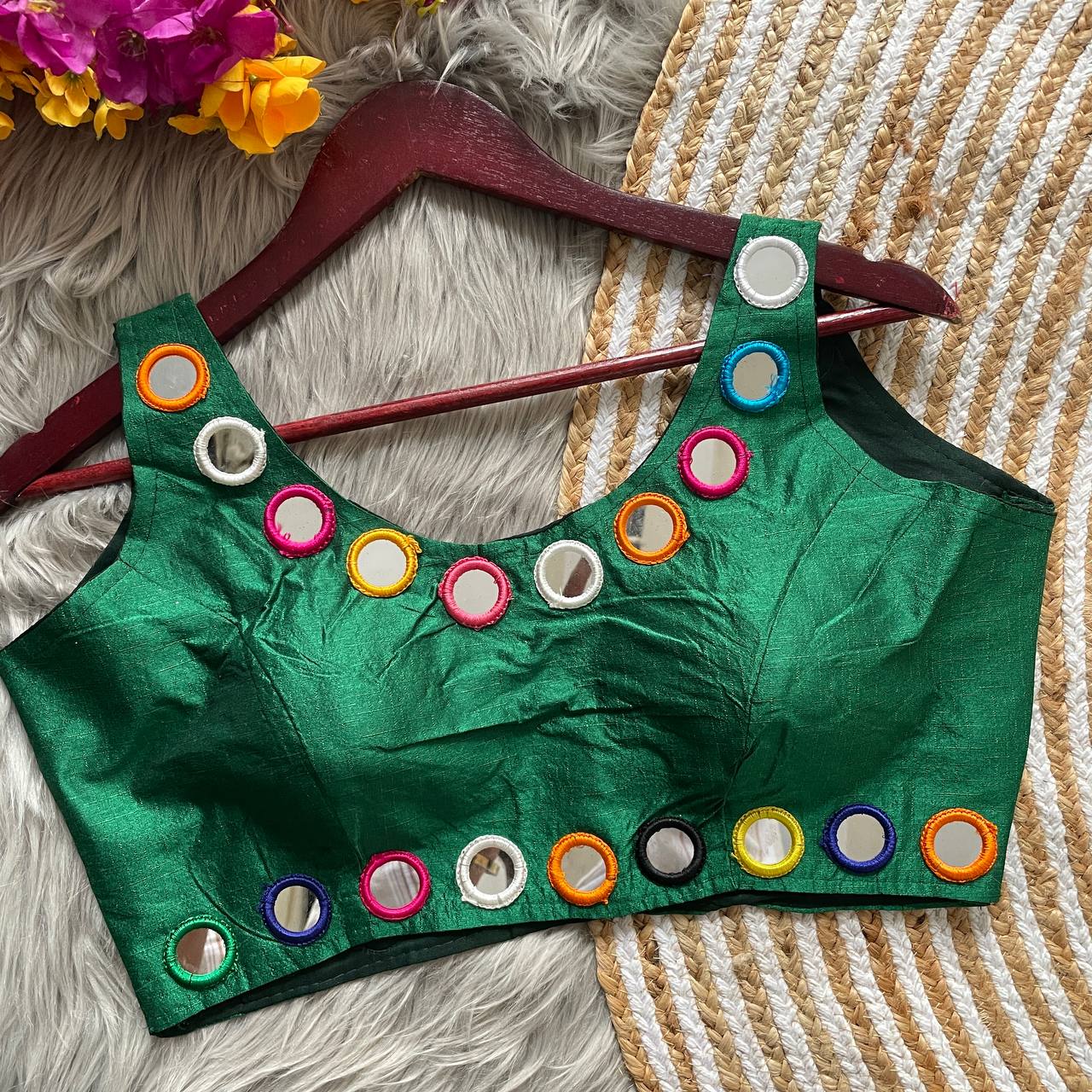 Traditional Navratri Bollywood Style Blouse Real Mirror Work