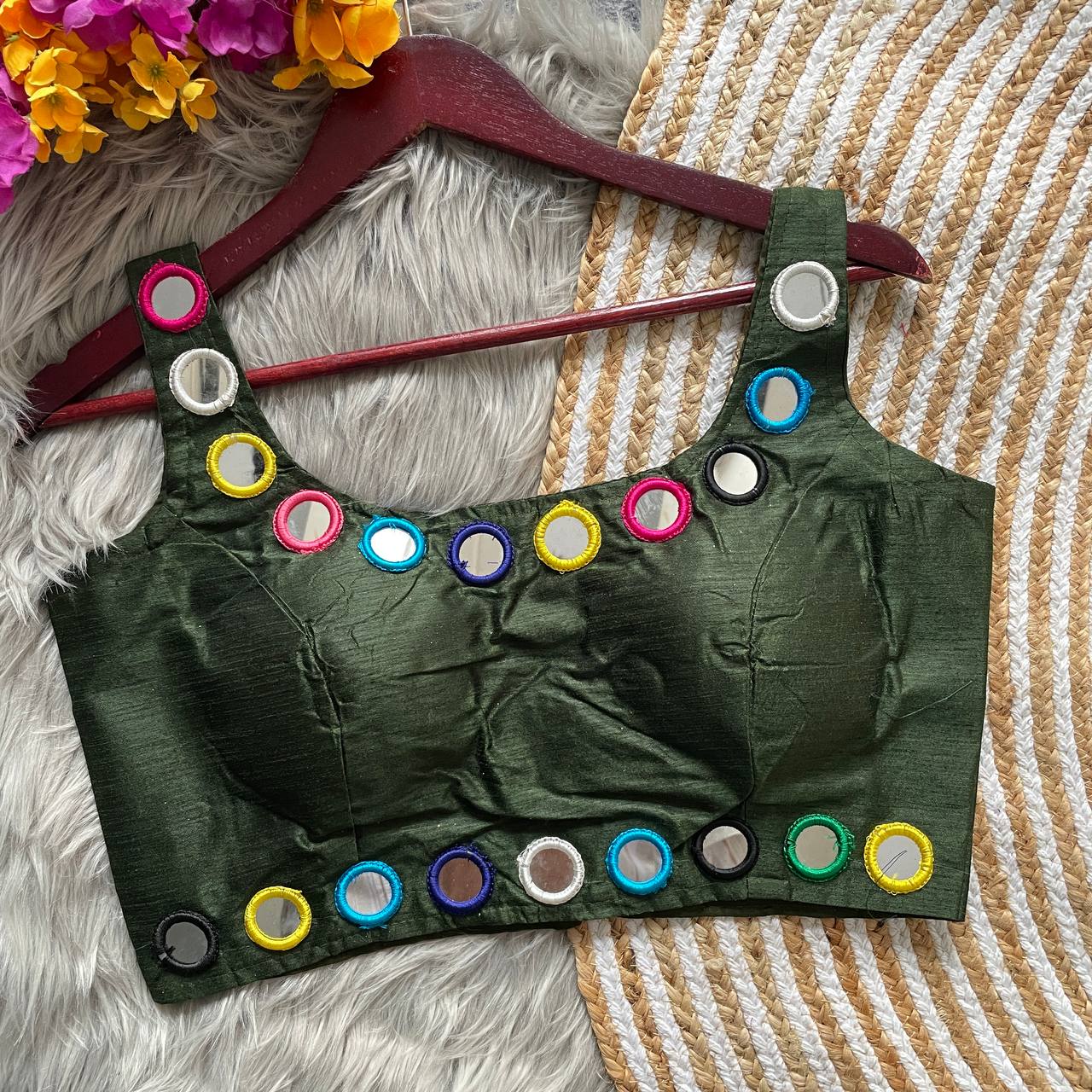 Traditional Navratri Bollywood Style Blouse Real Mirror Work