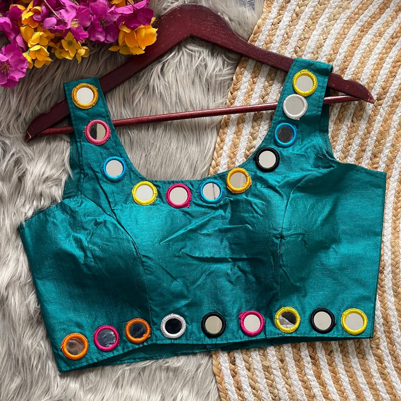 Traditional Navratri Bollywood Style Blouse Real Mirror Work