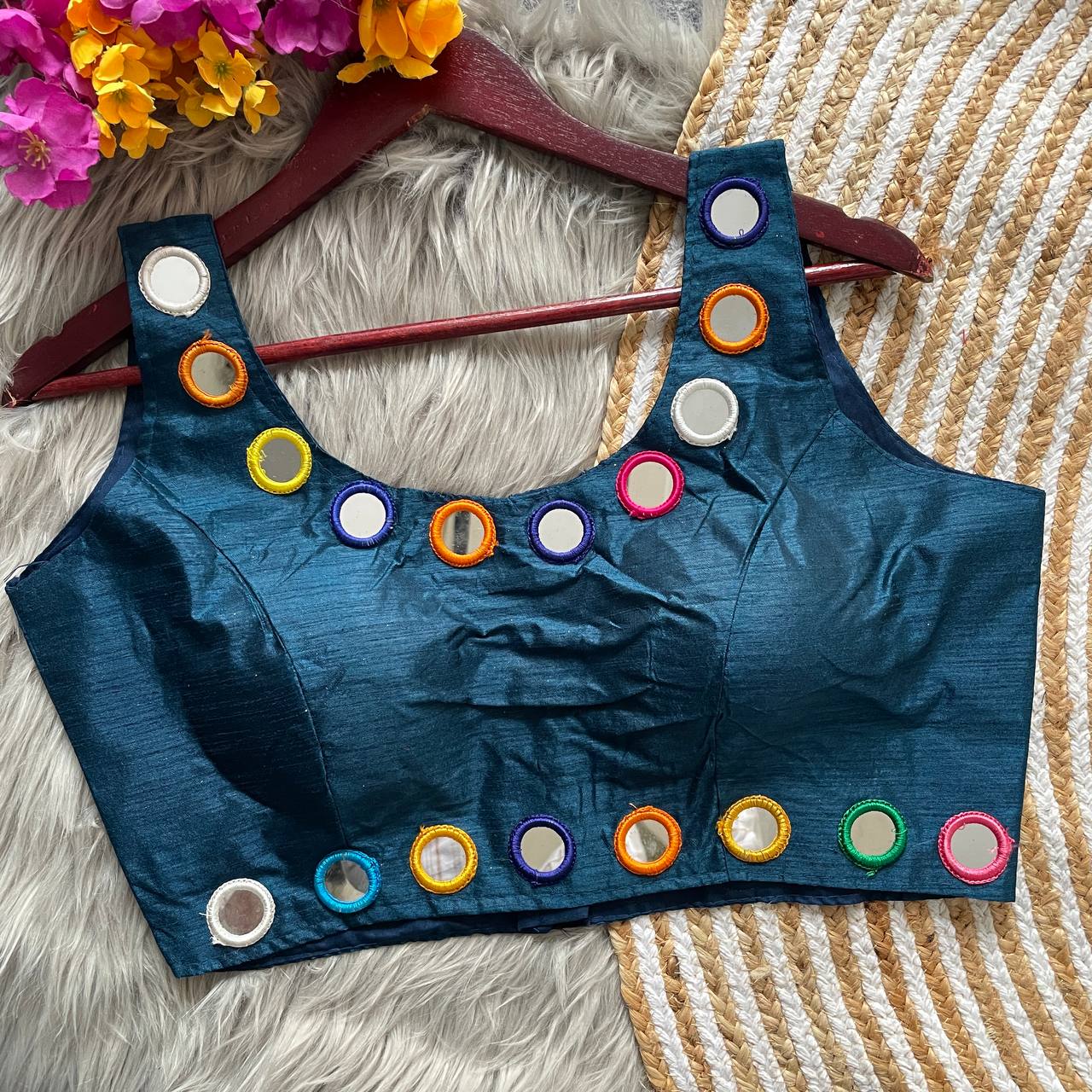 Traditional Navratri Bollywood Style Blouse Real Mirror Work