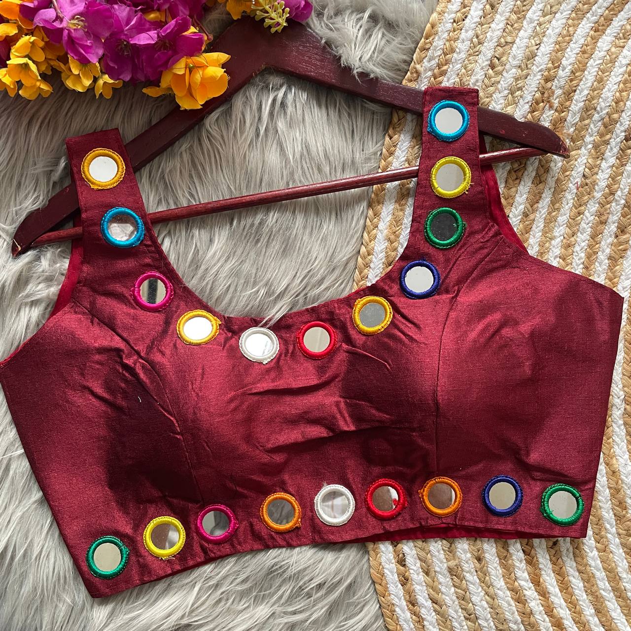 Traditional Navratri Bollywood Style Blouse Real Mirror Work