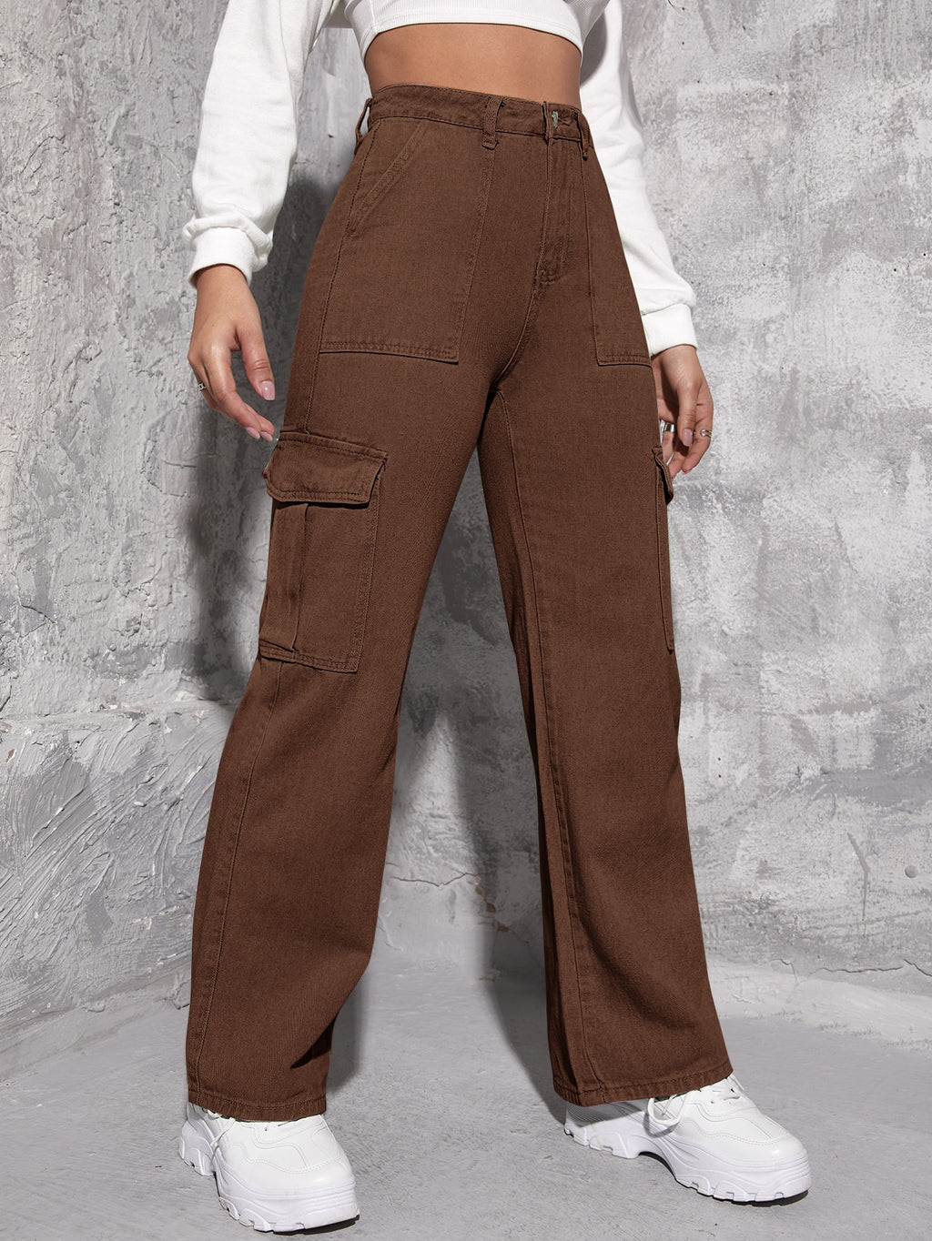 Premium Brown 6-Pocket Denim Cargo Pants