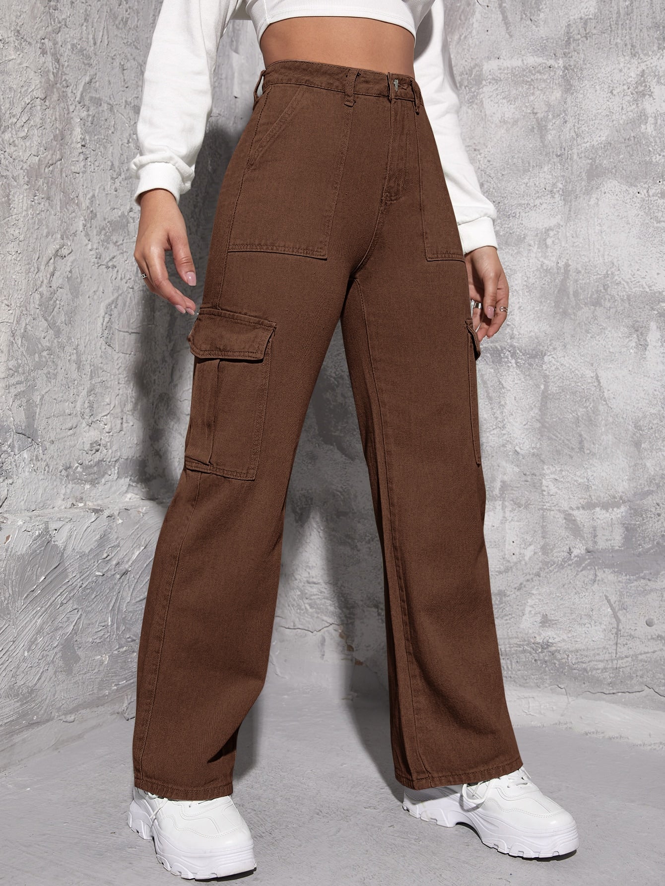Premium Brown 6-Pocket Denim Cargo Pants