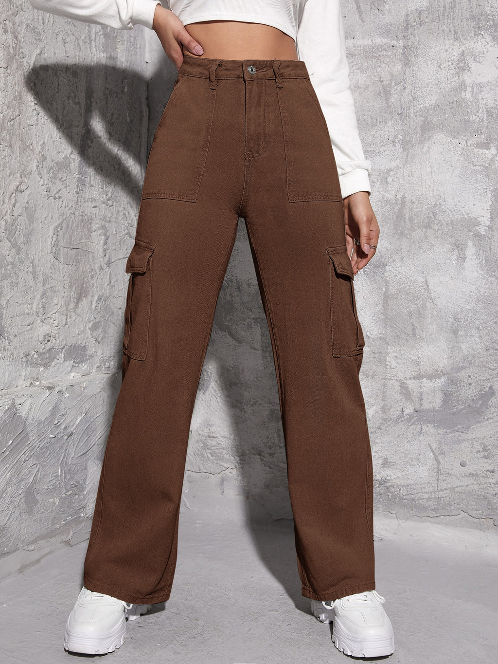 Premium Brown 6-Pocket Denim Cargo Pants