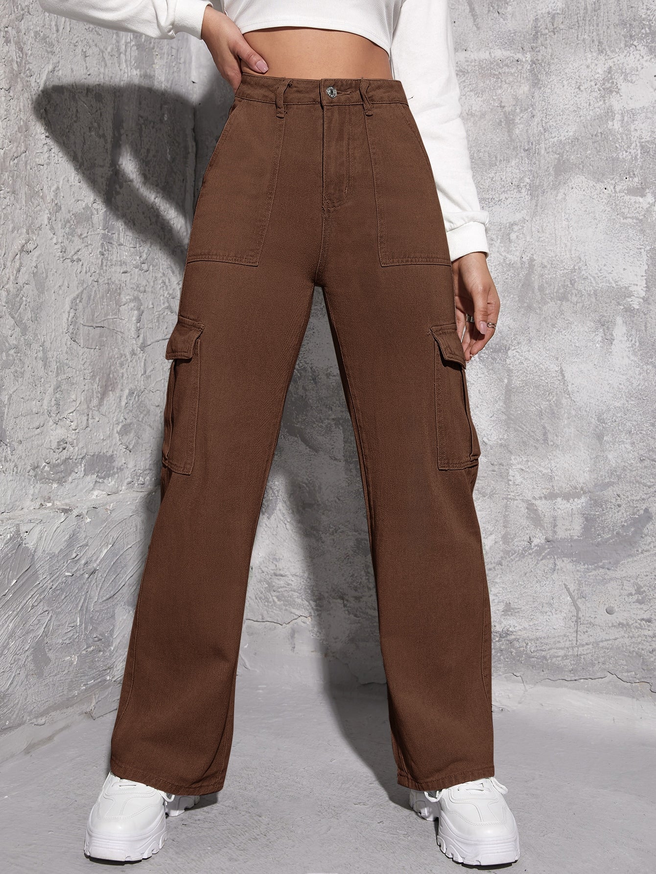 Premium Brown 6-Pocket Denim Cargo Pants