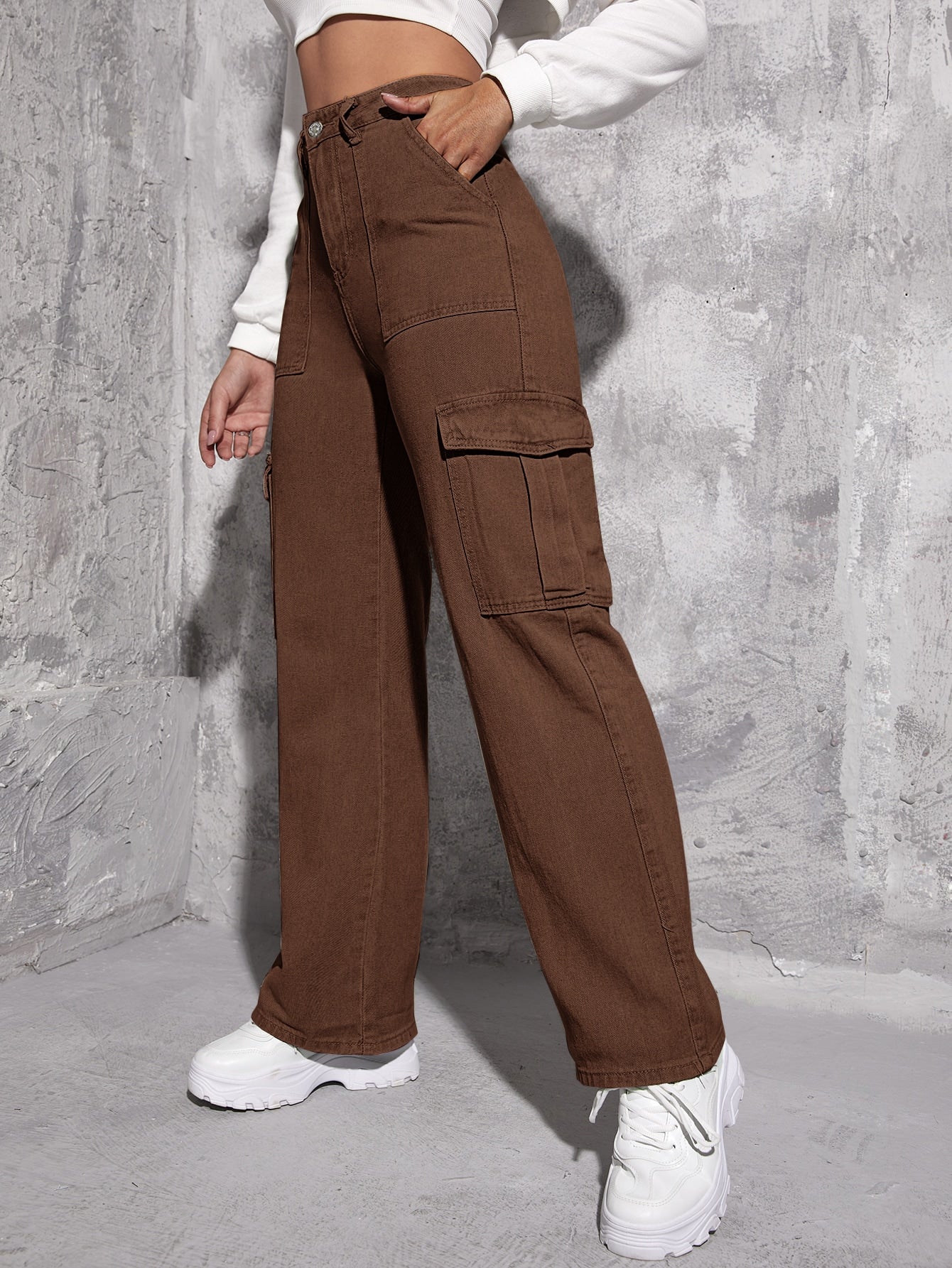 Premium Brown 6-Pocket Denim Cargo Pants