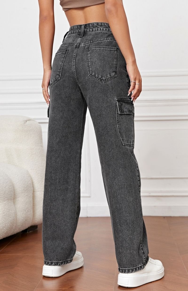 Women’s Charcoal Grey Cargo Baggy Denim Jeans