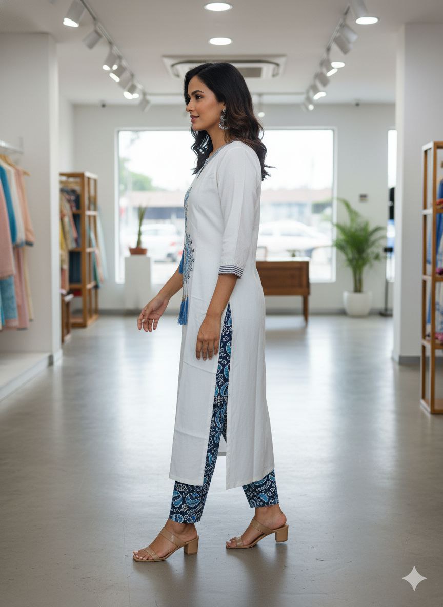 Women White 2-Piece Heavy Designer Cotton Suit Set