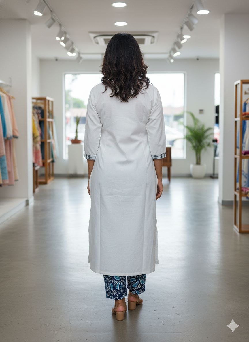 Women White 2-Piece Heavy Designer Cotton Suit Set