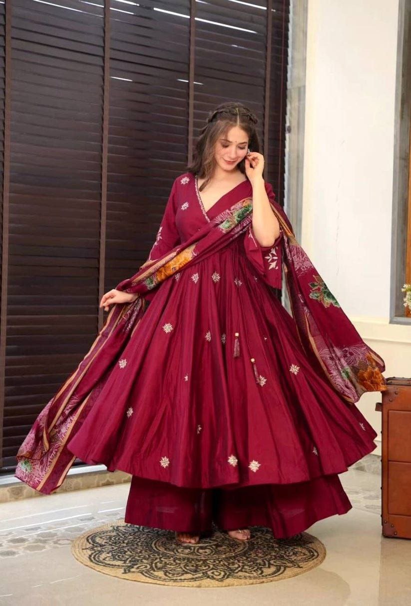 Designer Maroon Embroidered Anarkali Suit