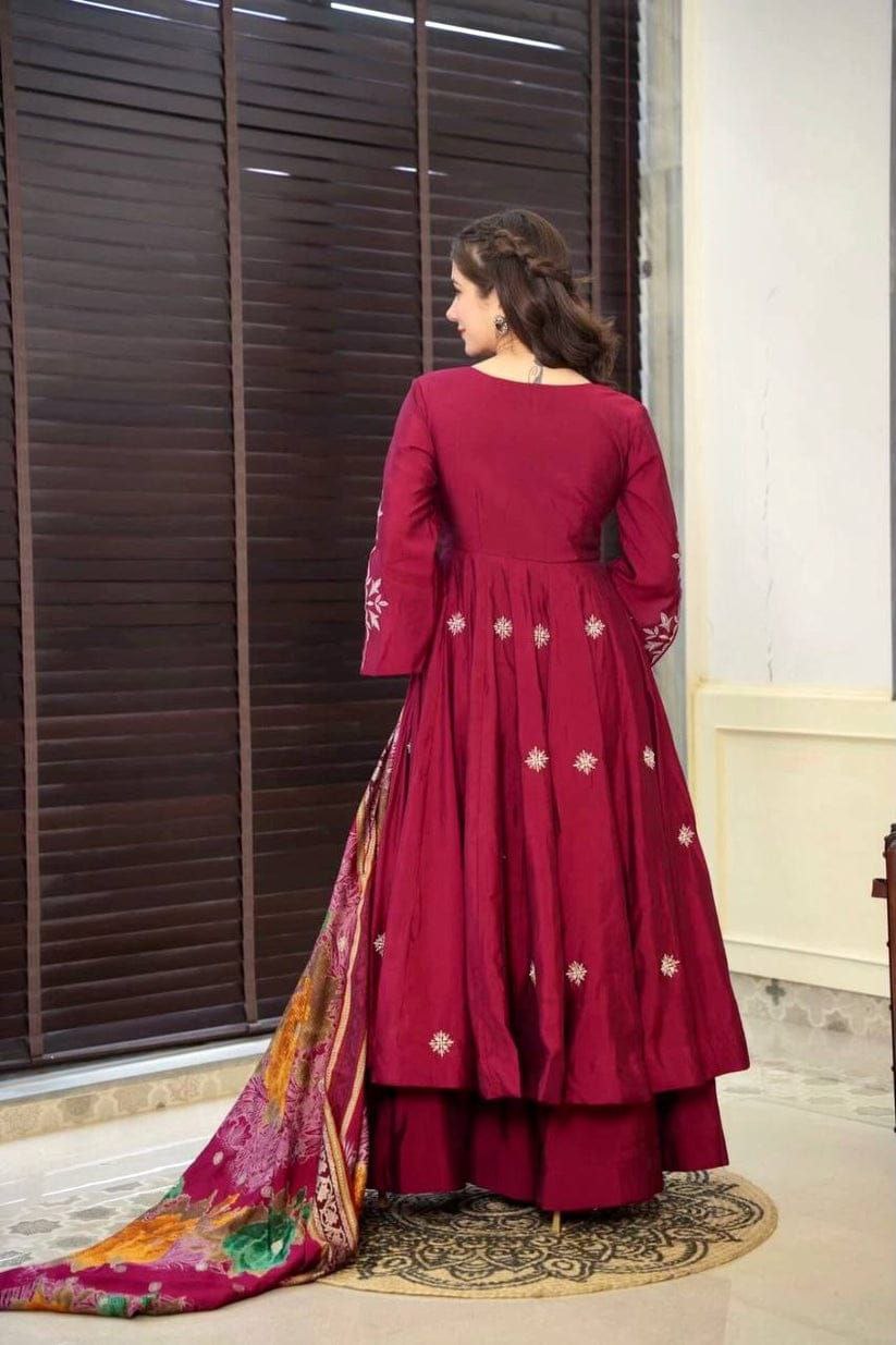 Designer Maroon Embroidered Anarkali Suit