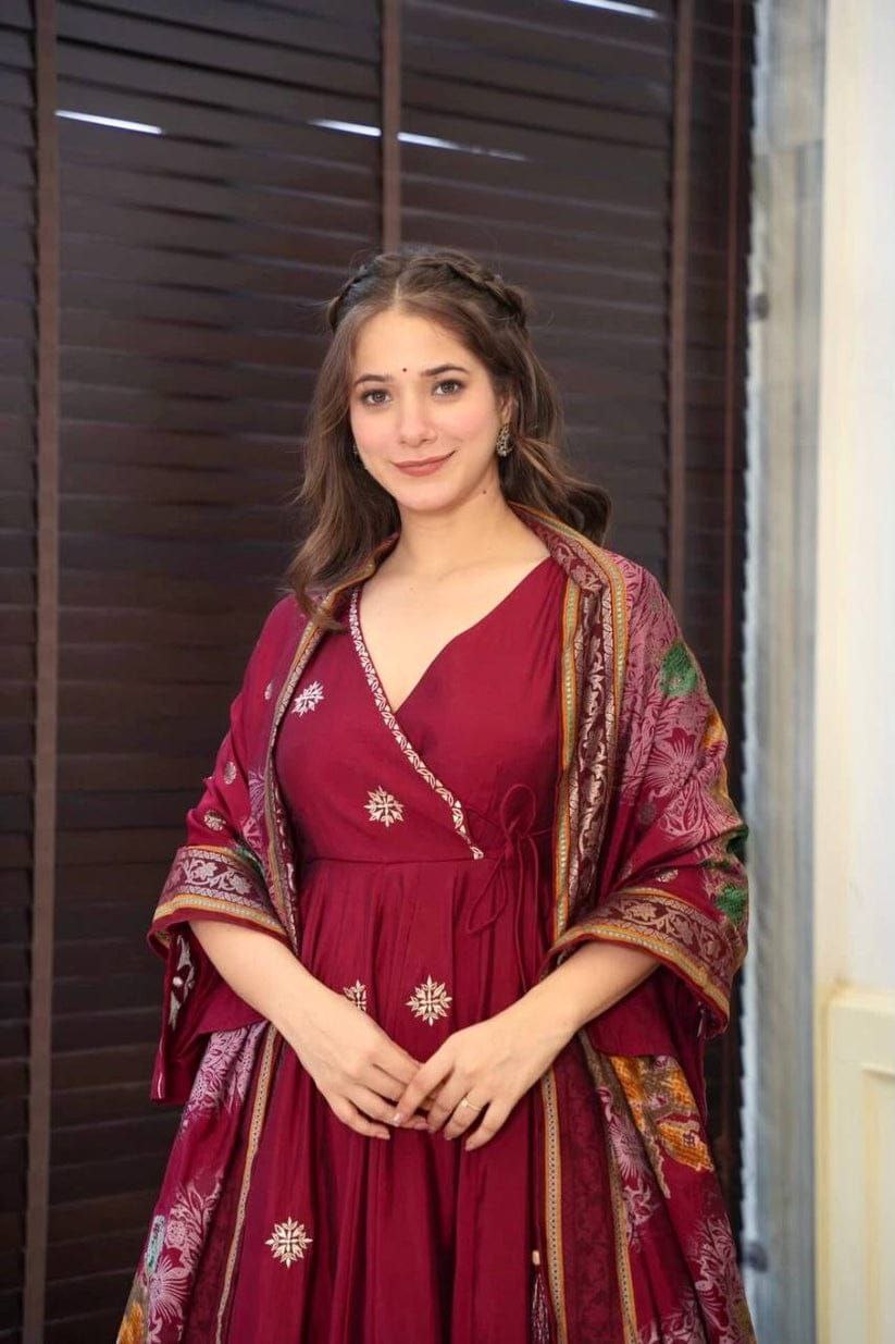 Designer Maroon Embroidered Anarkali Suit
