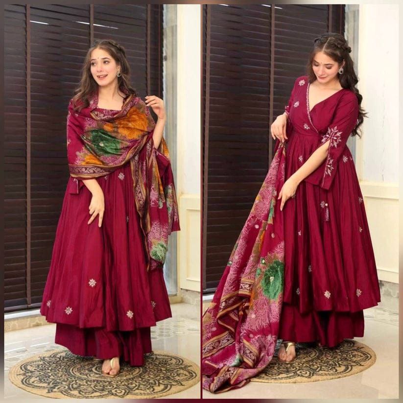 Designer Maroon Embroidered Anarkali Suit