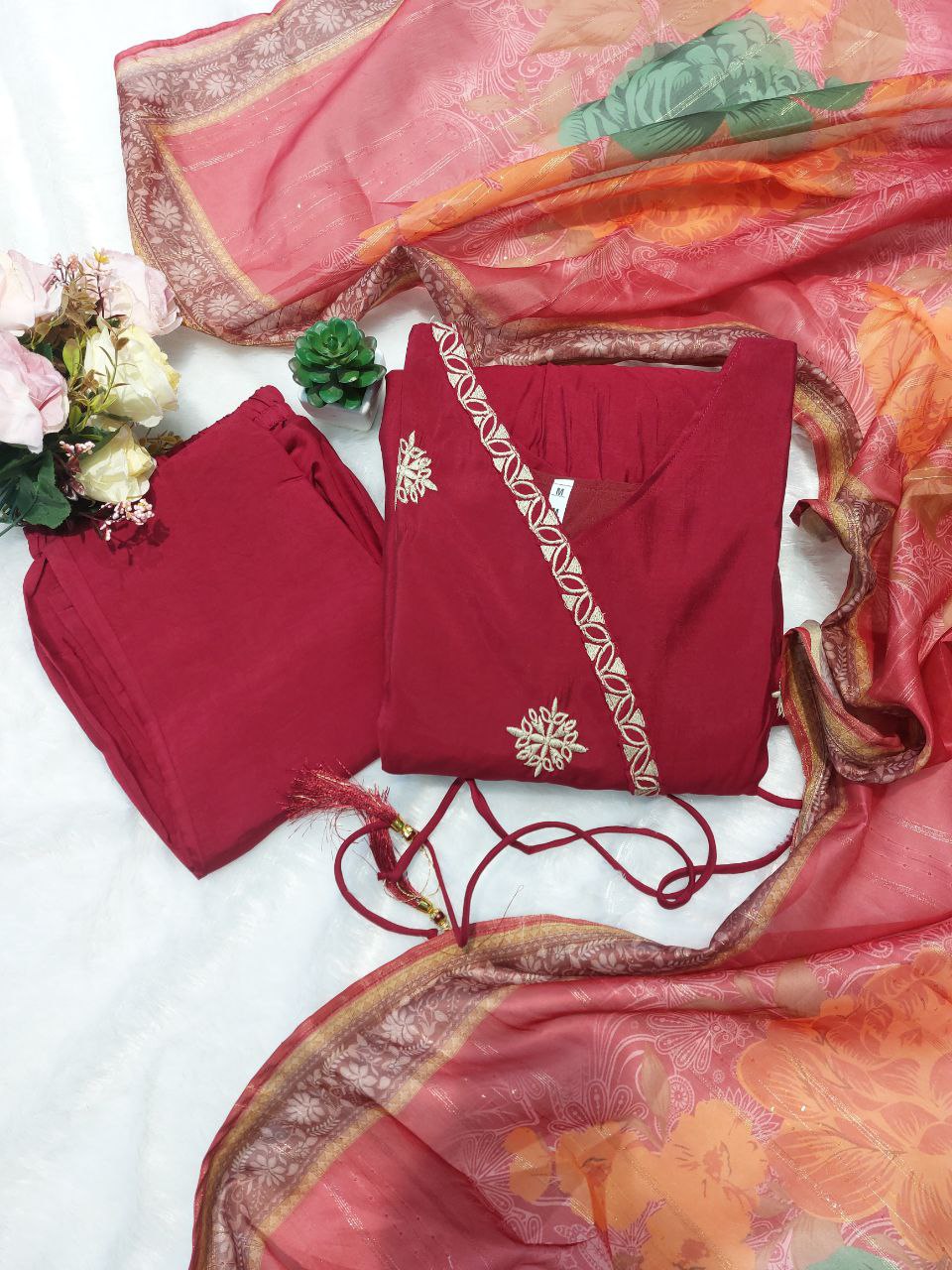 Designer Maroon Embroidered Anarkali Suit