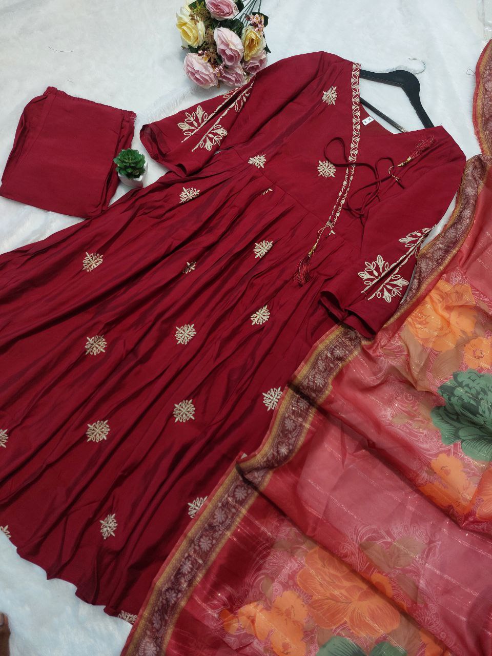 Designer Maroon Embroidered Anarkali Suit