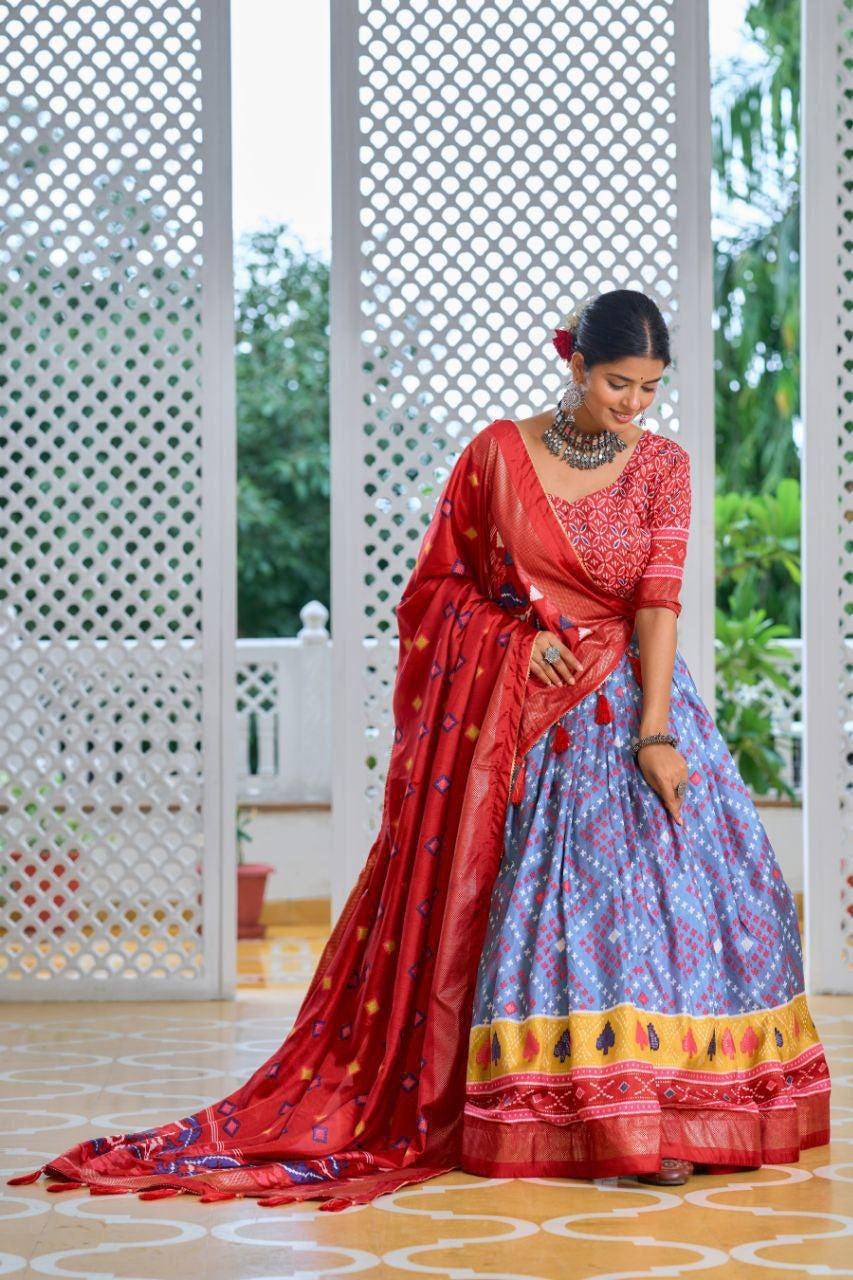 Sky Blue Designer Patola Navratri Lehenga Choli