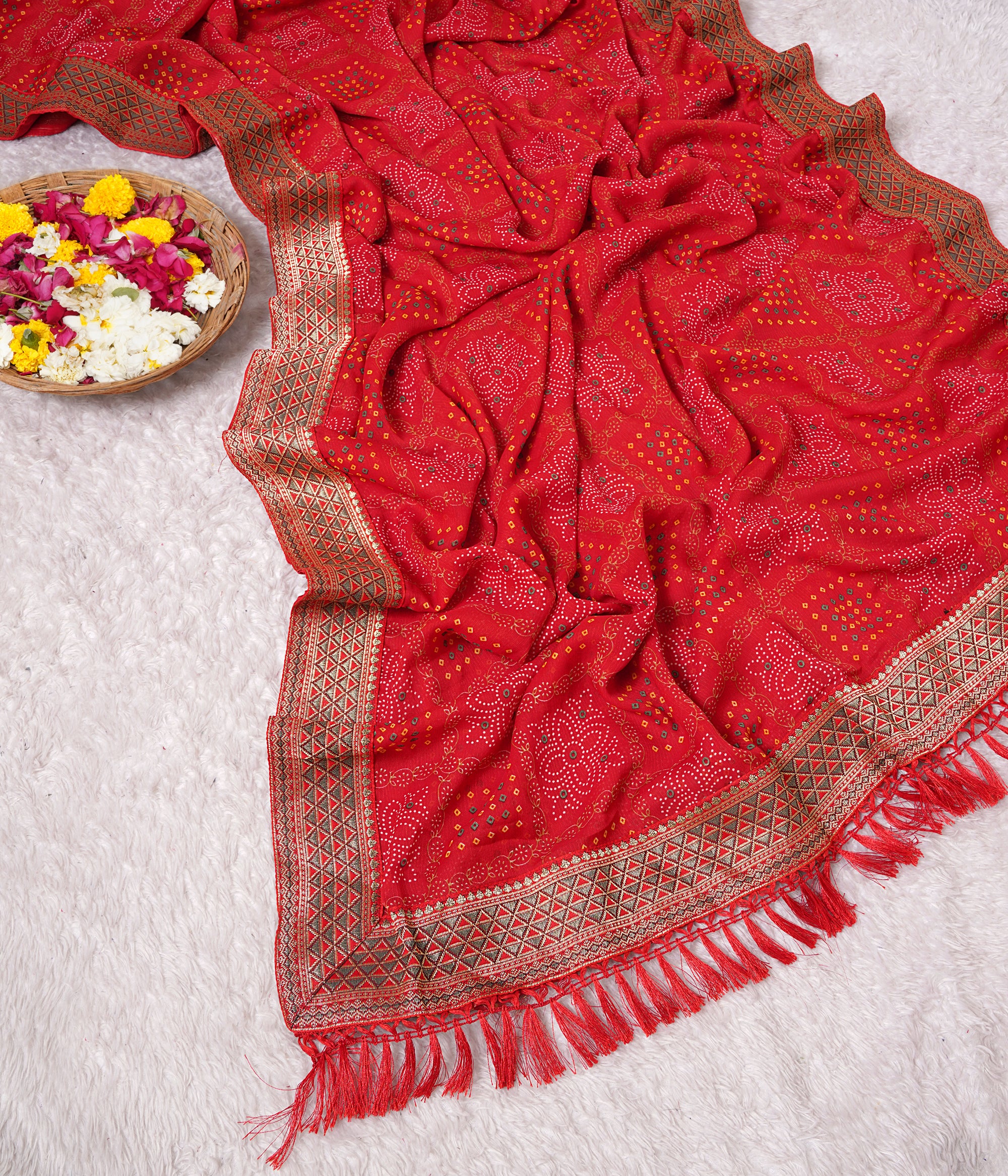Red Bandhej Saree in Premium Georgette Fabric