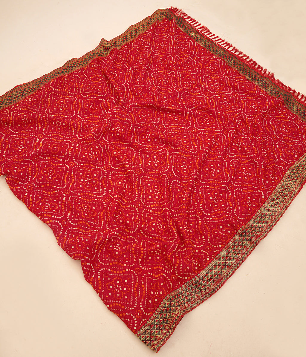 Red Printed Bandhani Georgette Saree