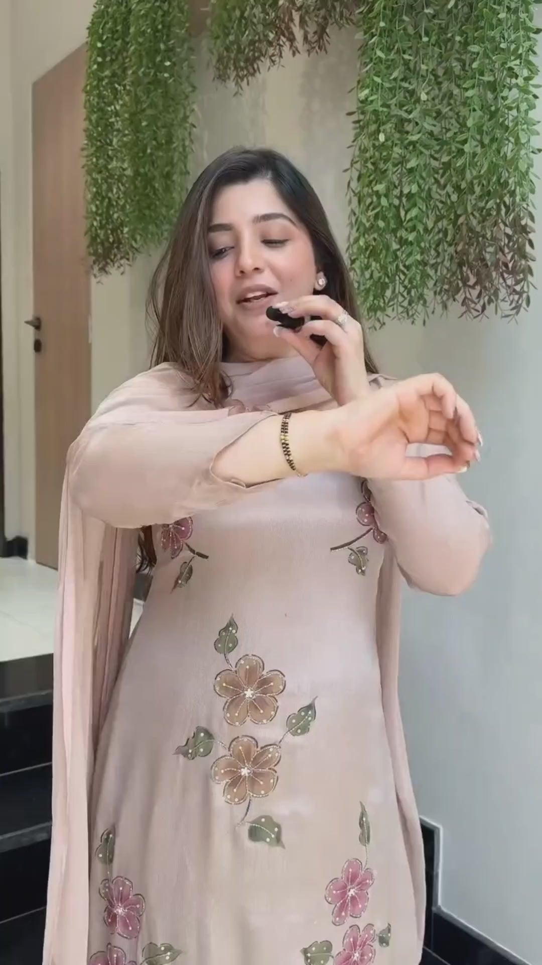 Women Dusty Pink Floral Printed Regular Kurta With Churidar & Dupatta