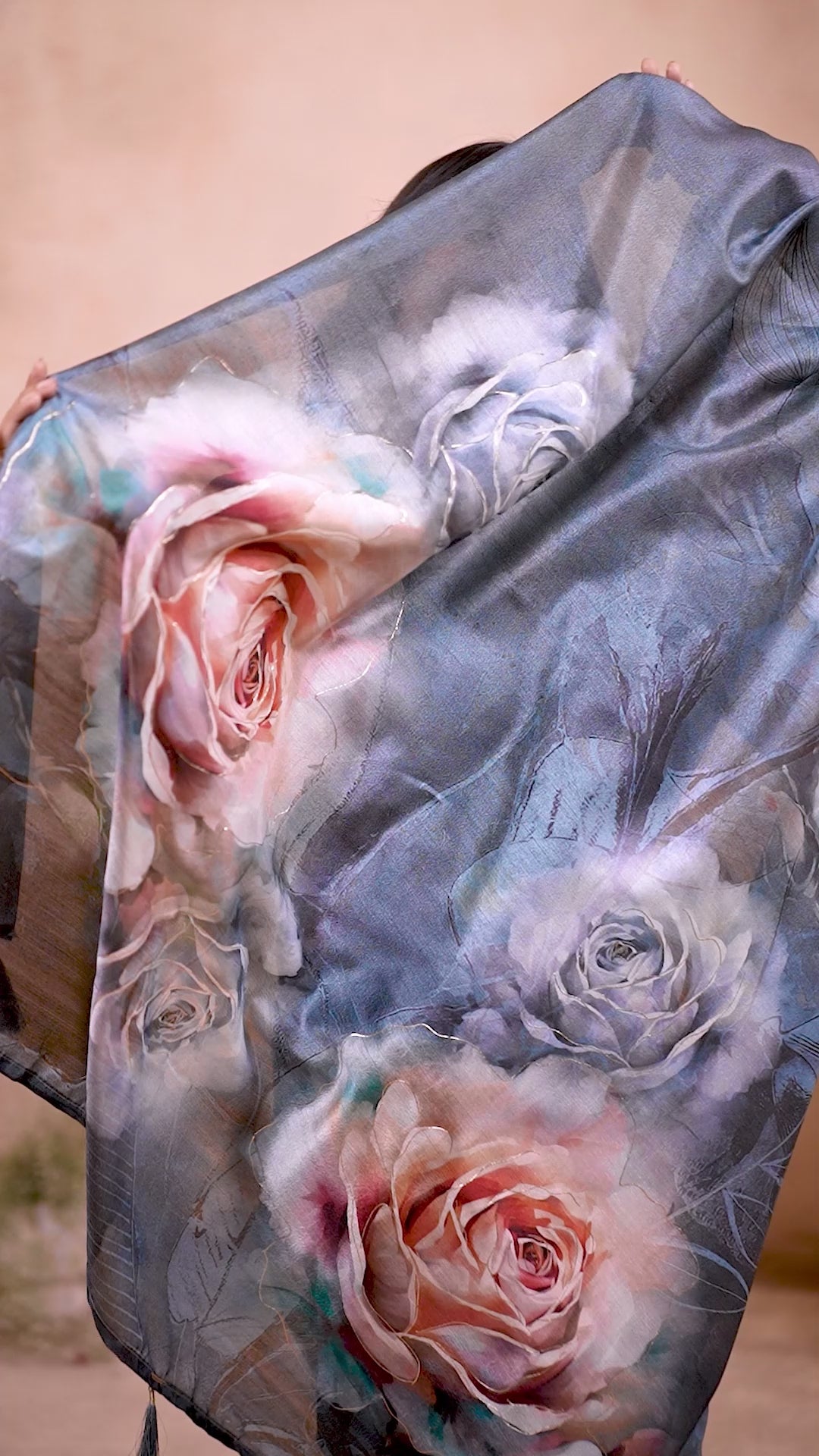 Sea Blue Tusser Silk Floral Digital Printed Saree