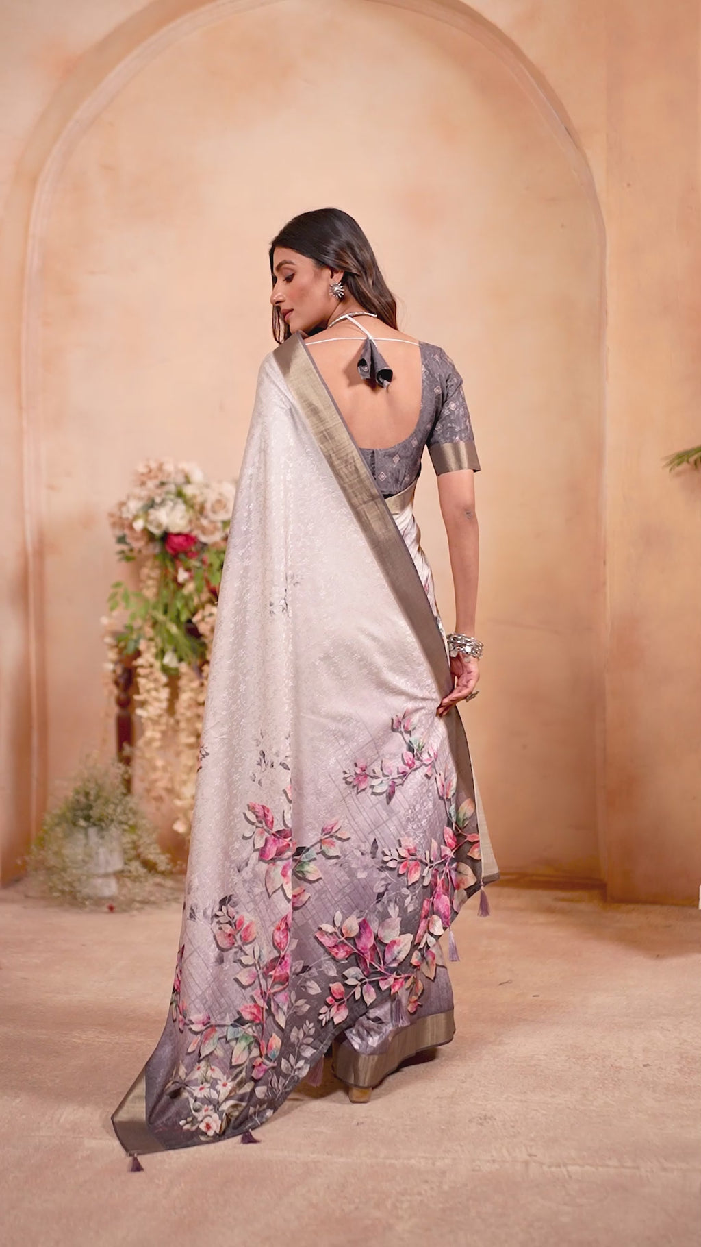 White Purple Digital Printed Self Jacquard Saree