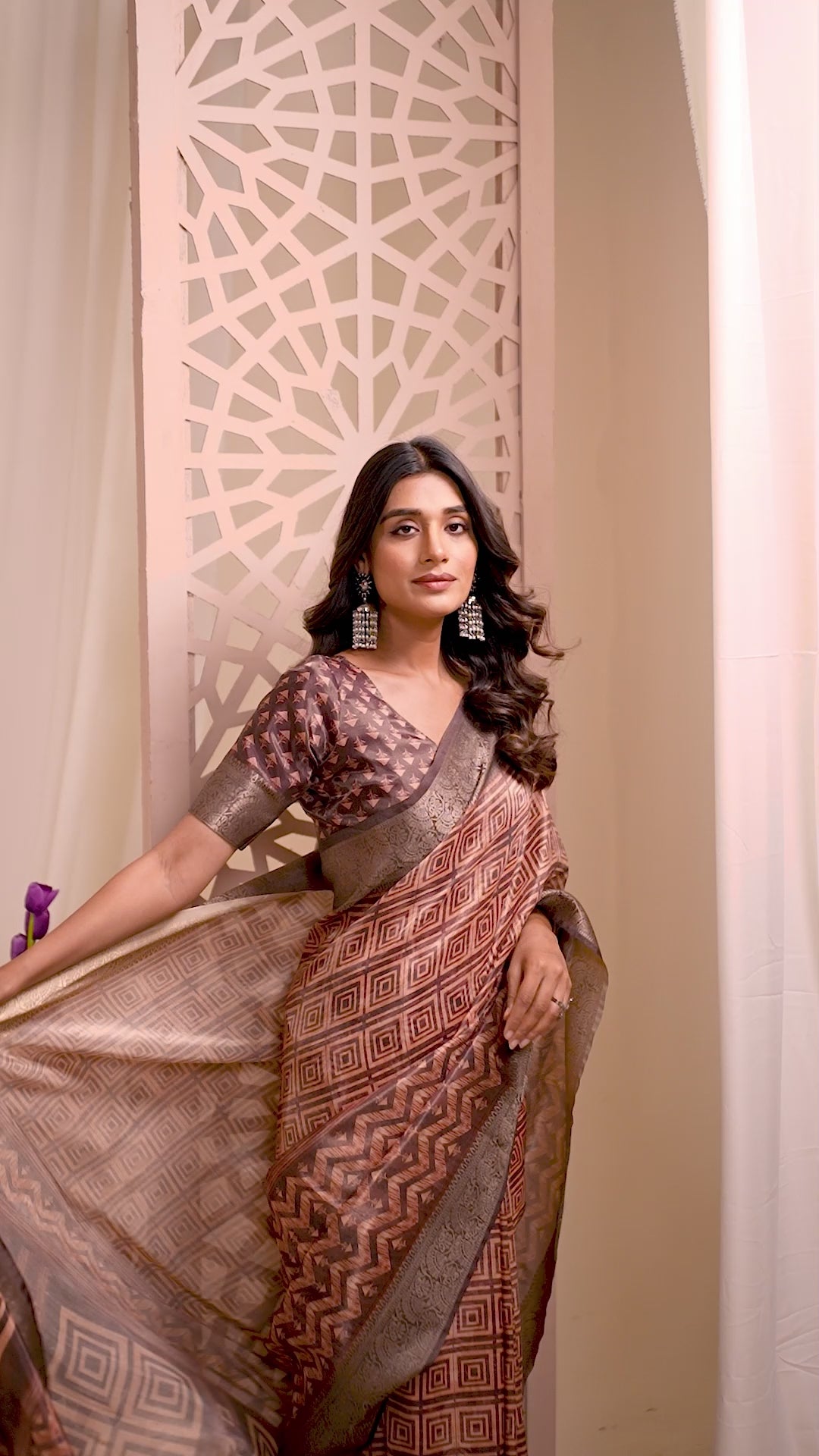 Maroon Ajrak Print Tusser Silk Saree