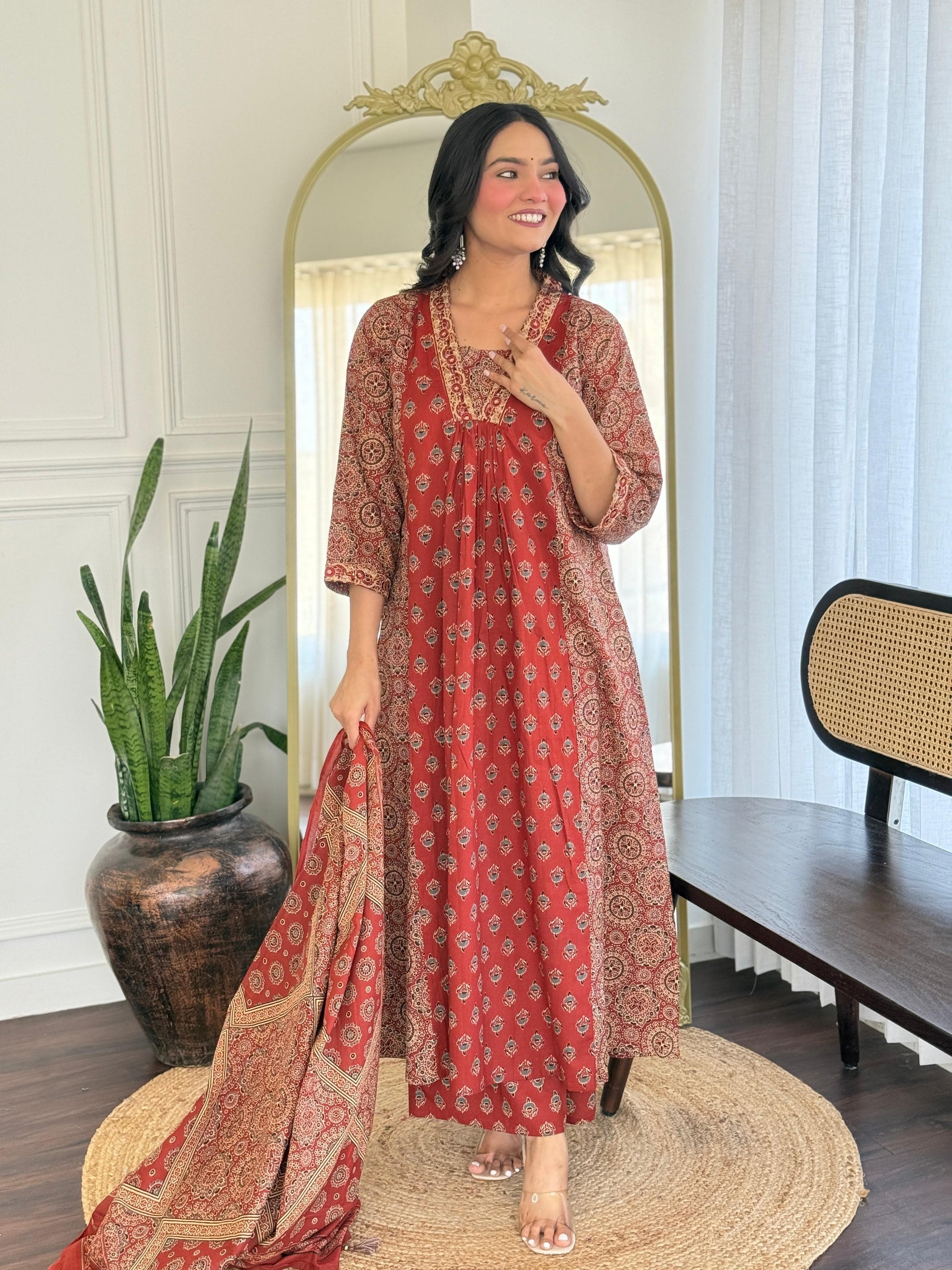Festival Special Cotton 3 Piece Anarkali Suit Set