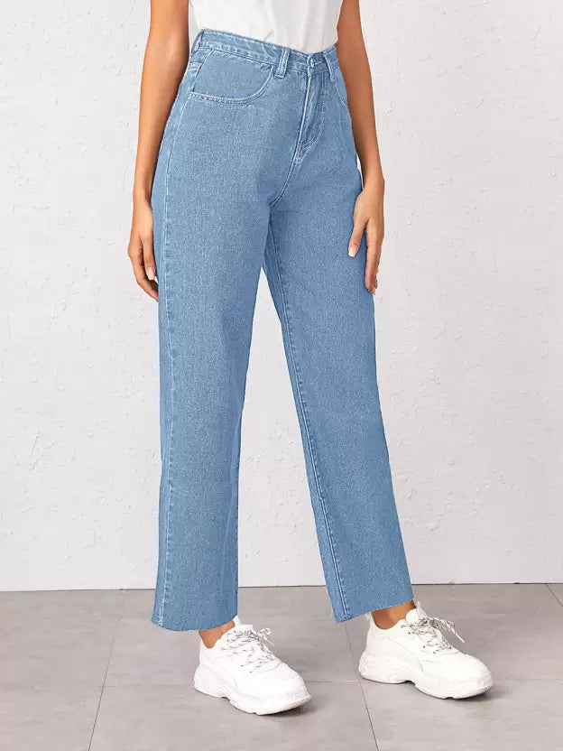 Classic Denim Blue Straight Fit Jeans for Women