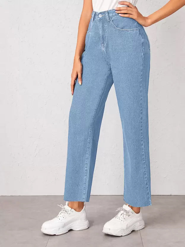 Classic Denim Blue Straight Fit Jeans for Women