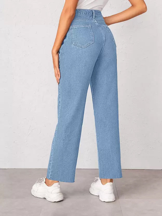 Classic Denim Blue Straight Fit Jeans for Women