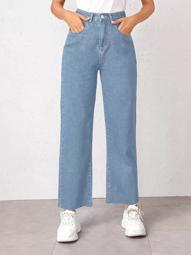 Classic Denim Blue Straight Fit Jeans for Women